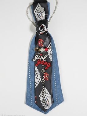 Girl Gang Embellished Black & Denim Statement Necklace Tie